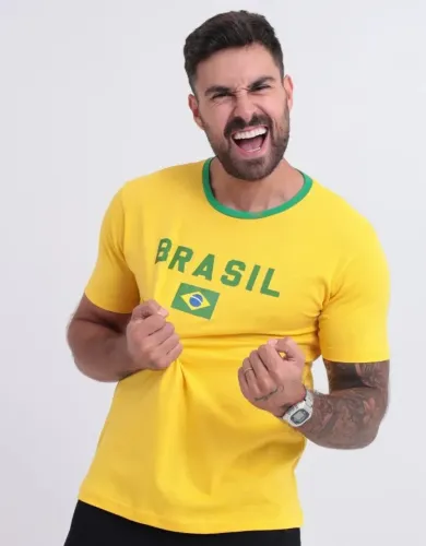 Camiseta Do Brasil Masculina Camisa Copa 2026 Amarela Verde