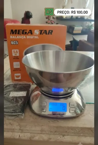 Balança Digital de Cozinha Mega Star BC5 com Bowl Inox - Até 5,5 kg