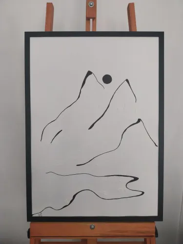 Quadro pintado à mão 70cm× 50cm com moldura preta. Novo