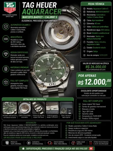TAG Heuer Aquaracer Calibre 5 WAY2015.BA0927 Verde Full Set - Automático