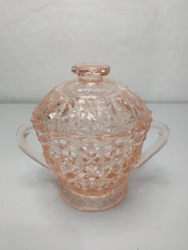 Açucareiro Antigo Vidro Depressão Rosa Jeannette Glass Anos 40 Com Tampa ótimo estado de