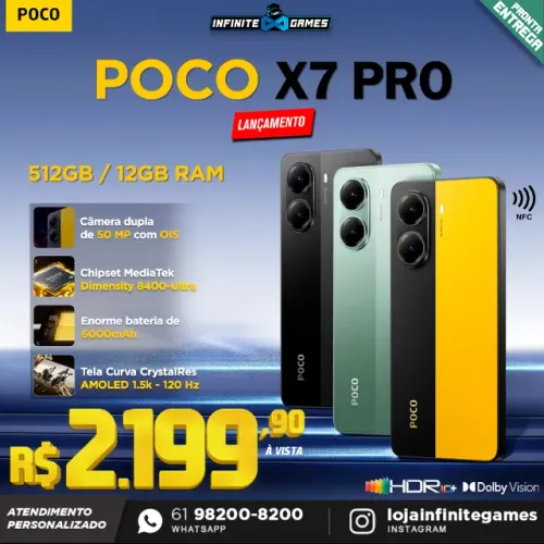 Poco X7 Pro 512GB/12GB Global 5G e NFC, lacrados! Loja física, parcelamos até 18x!