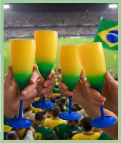 Kit 6 Taças Champanhe Acrílico 160ml - Copa Do Mundo