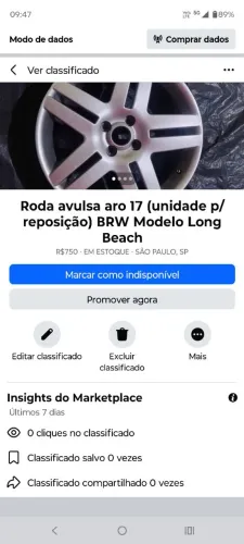Roda Avulsa aro 17 (unidade p/ reposição) modelo Long Beach 