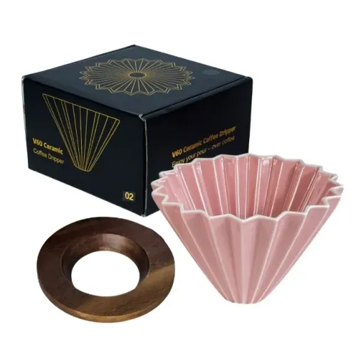Porta Filtro Estilo Origami Dripper Cerâmica 02  com Base de Madeira