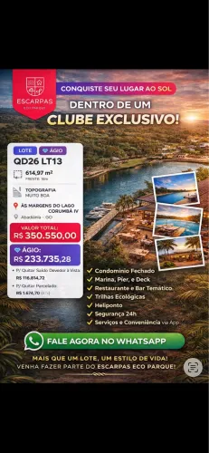 Oportunidade Lote exclusivo no Escarpas Eco Parque, às margens do Lago Corumbá IV.