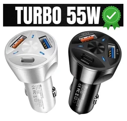 Carregador Veicular Turbo 55W 3 Portas (USB + Tipo C) QC 3.0 PD 20W Rápido z1575