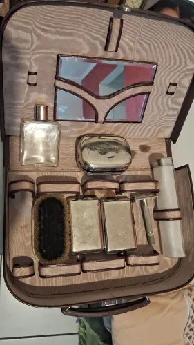 Antiga Estojo Maleta em couro masculina estilo art deco década de 50