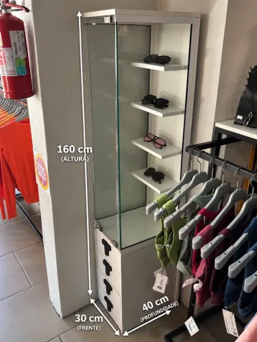 Vitrine Expositora de Vidro com Prateleiras e Gavetas