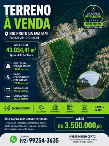 TERRENO À VENDA - RIO PRETO DA EVA/AM