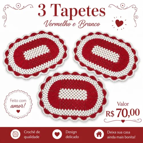 Kit de 3 tapete de crochê a pronta entrega, e encomenda também