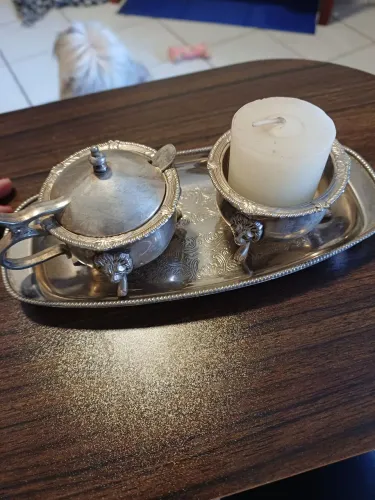 Kit vintage decoração bandeja em prata
