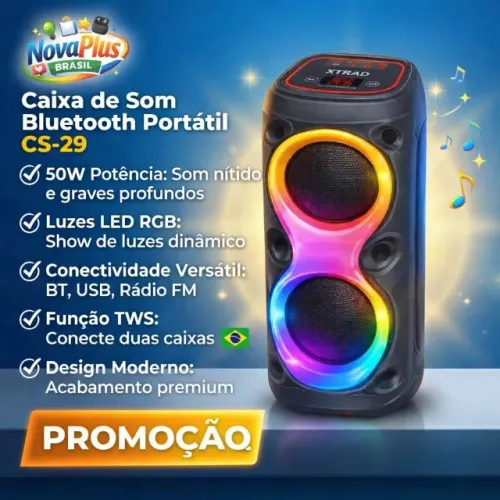 Caixa de Som Bluetooth Xtrad 50W - Potência e Som Imersivo