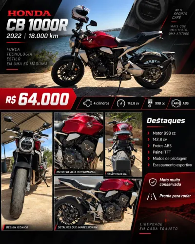 HONDA CB 1000R 2022 - 18.000 KM - R$ 64.000