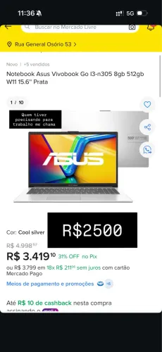 Notebook vivobook i3 8gb