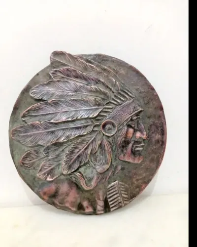 Quadro em Cobre Indígena Índio 22x22cm