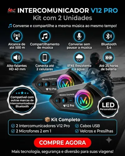 PAR DE INTERCOMUNICADOR V12 PRO /**LEIA A DESCRIÇÃO***<br>Kit com 2 Unidades