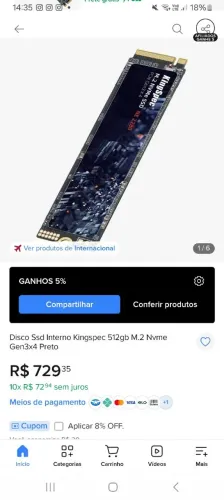Nvme 512gb kingspec 3,500 leitura
