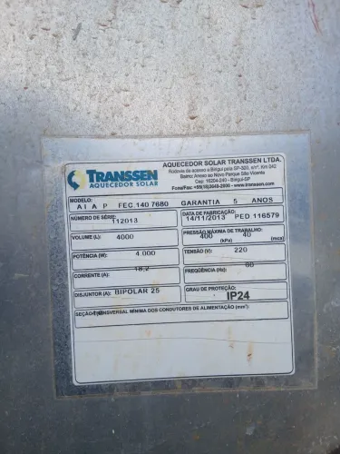 Aquecedor solar fechado "transsen"