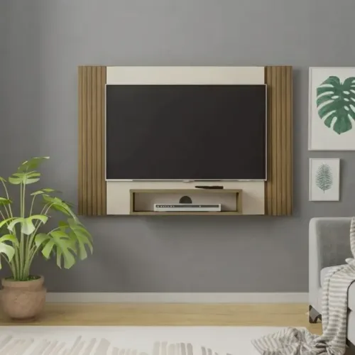 Painel Pinho Ripado/Off White (Suporta Até 42 Polegadas)