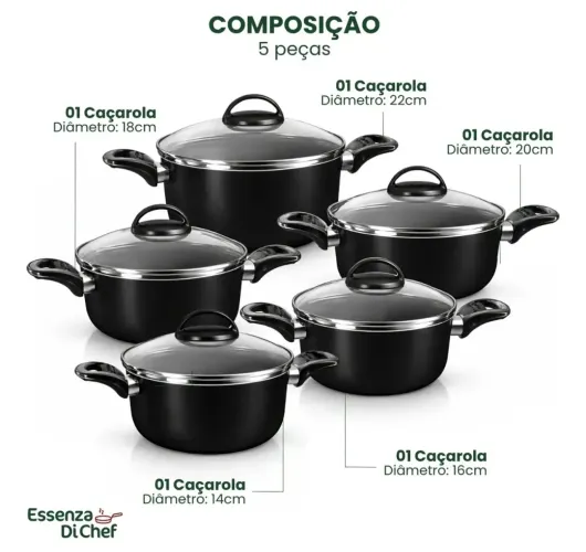 Kit 5 panelas Antiaderente