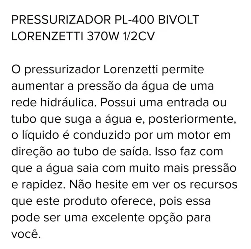 Bomba pressurizadora Lorenzetti pl 400