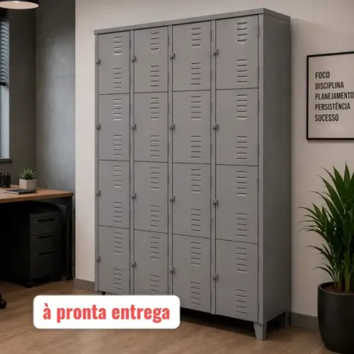 guarda volume com 16 portas cinza