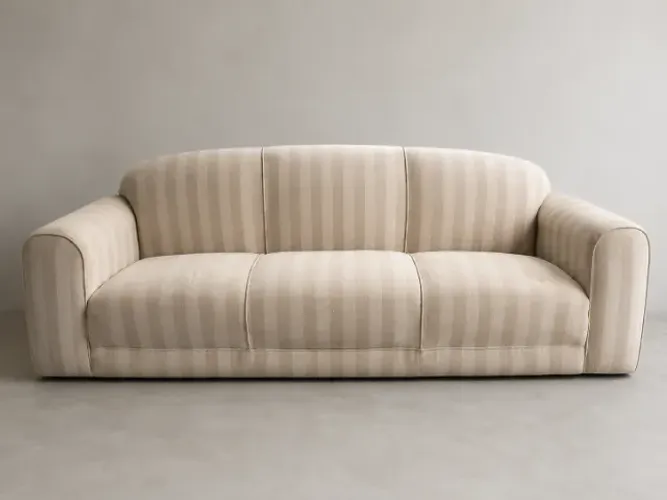 Sofá 3 Lugares Clássico em Tecido Listrado Bege - Design Atemporal
