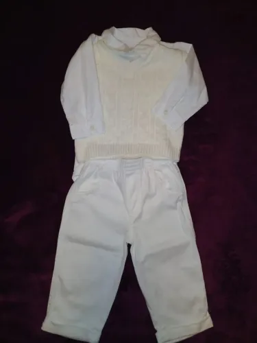 Roupa Batizado menino branca - Body, calça e colete