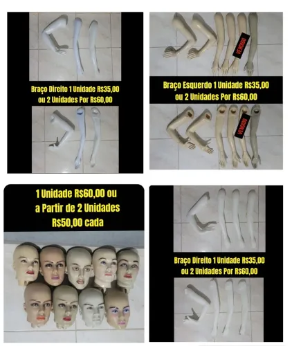Cabeças e braços de manequins a partir de R$35,00 cada