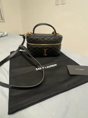 Bolsa de couro legítimo preto modelo italiano gaby Yves Saint Laurent preta