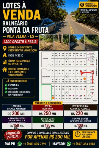 LOTES EM PONTA DA FRUTA | VILA VELHA | 360M²+ | PRAIA, RODOVIA DO SOL E INVESTIMENTO,!