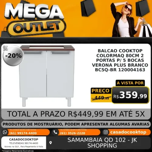 BALCAO COOKTOP COLORMAQ 80CM 2 PORTAS P/ 5 BOCAS VERONA PLUS BRANCO BC5Q-BR 120004163