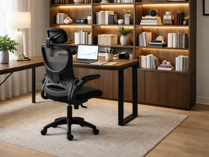 Cadeira de Escritório (NOVA) Giratória c/ apoio de cabeça e braços 3D - Ergonômica