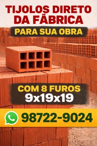 Tijolos direto da fábrica com 8 furos