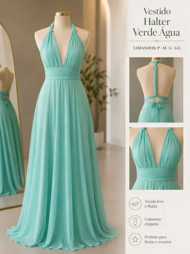 Vestido longo verde/azul água para vender