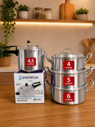 Kit Panelas de Alumínio + Panela de Pressão 4,5L - R$ 199