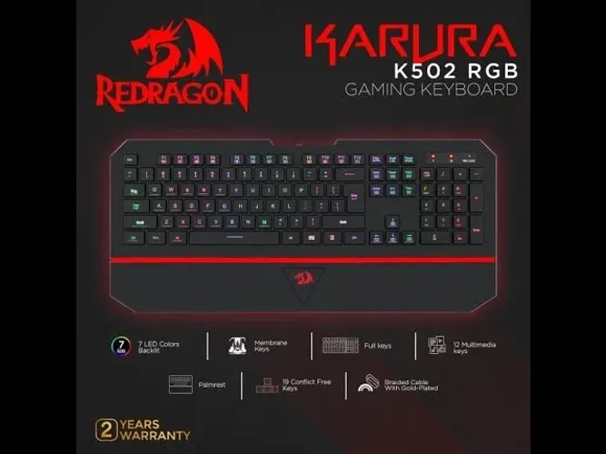 Teclado Gamer Membrana Redragon Karura 2 RGB ABNT2 Preto - K502RGB