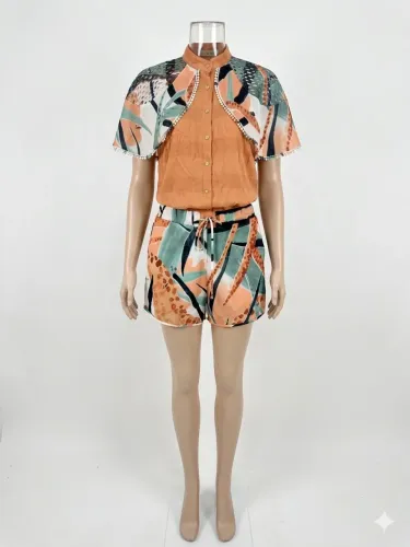 Conjunto Feminino Short e Camisa [Luxo] Estampa Exclusiva Luxo - Tam M