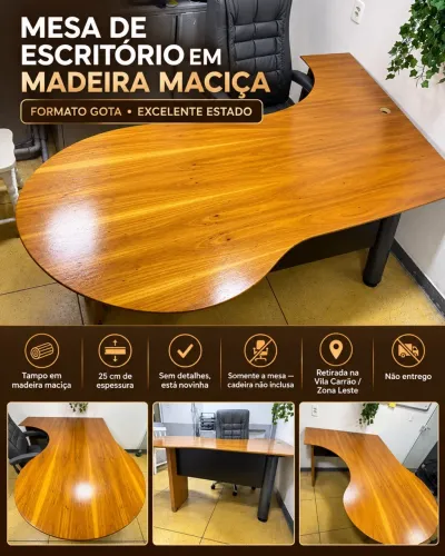 Mesa de Escritório em Madeira Maciça - Formato Gota - Excelente Estado