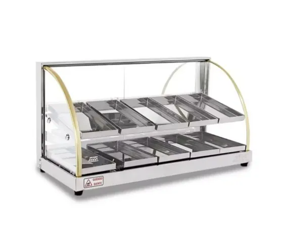 Estufa Vitrine Curva Dupla para Salgados 10 Bandejas