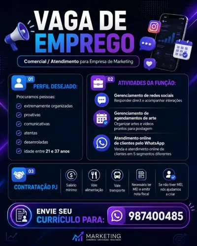 Vaga para Comercial e vídeo maker