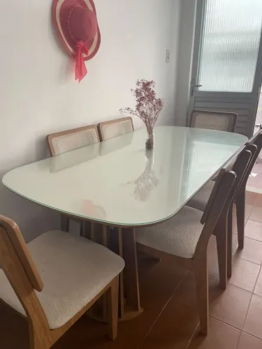 Mesa mdf tampo de vidro 6 lugares