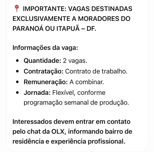 2 Vagas | Assistente de Produção - Horários Flexíveis - Paranoá/Itapuã