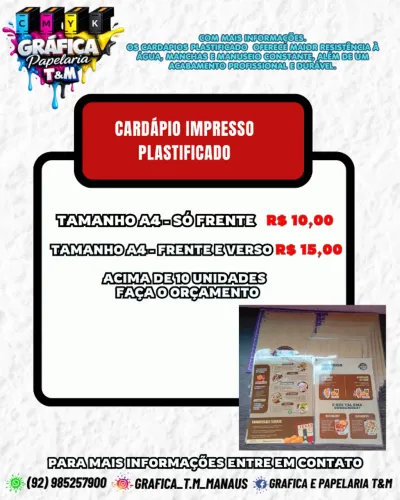 cardapio impresso plastificado