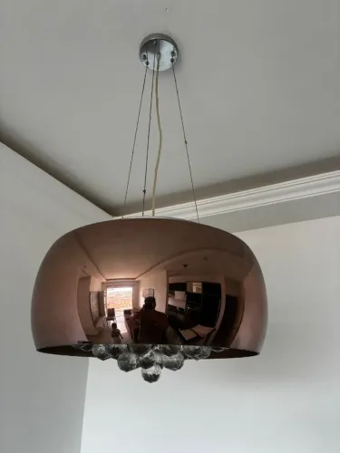 Lustre pendente de cristal e vidro cobre espelhado - design moderno e sofisticado