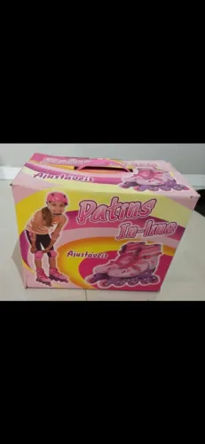 Kit Patins In-line Infantil Ajustável + Capacete e Proteção (Completo)