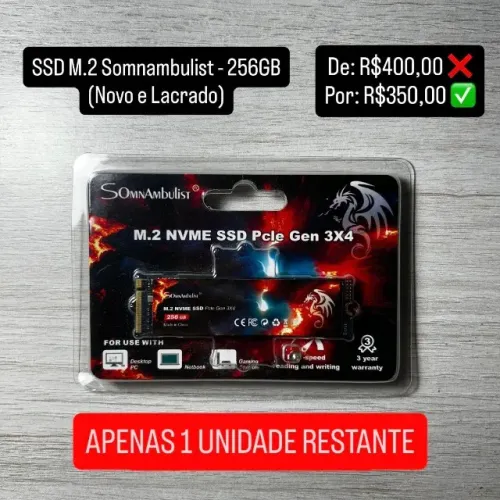SSD 256GB NVMe M.2 Somnambulist (Novo e Lacrado)