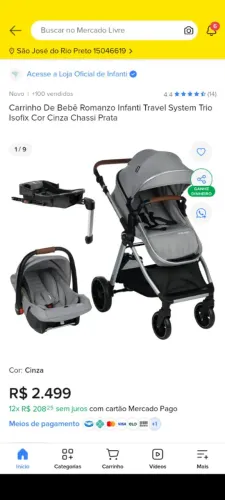 Carrinho de bebê romanzo duo 2 em 1