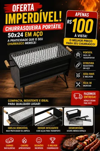 Churrasqueira portátil em aço 50x24 
